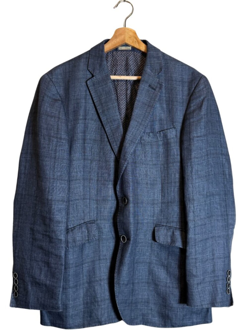 Joe Joseph Abboud 100% Linen Plaid Sport Coat Blazer Dinner Jacket Mens 40R Blue